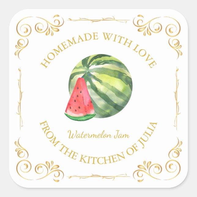 Vintages hausgemachtes Watermelon Jam Square Label Quadratischer Aufkleber (Vorderseite)