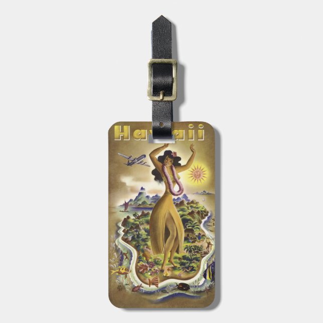 Vintages Hawaii 2 Gepäckanhänger (Vorderseite vertikal)