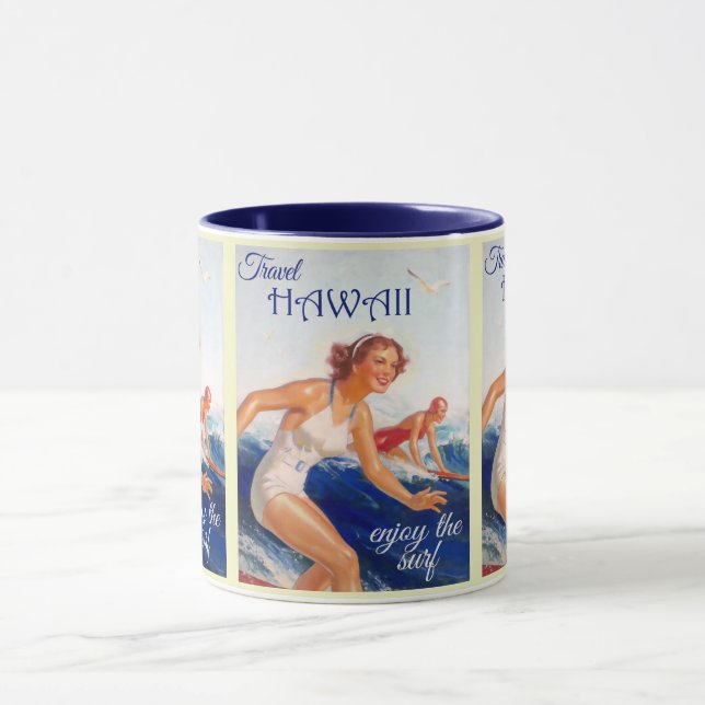 Vintages Hawaii: Surfen am Strand Tasse (Zentrum)