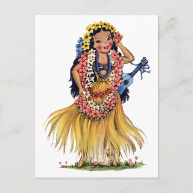 Vintages Hawaiianisches Mädchen in Hula Outfit Dre Postkarte (Vorderseite)