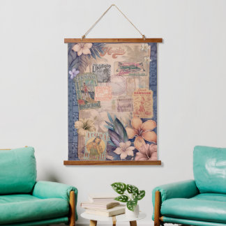 Vintages hawaiisches Scrapbook: Reisen Hawaii Wandteppich Mit Holzrahmen