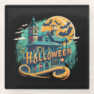 Vintages Heilhaus mit Geist Glasuntersetzer