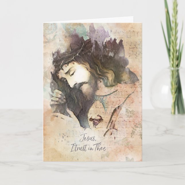 Vintages Heiliges Herz Jesu mit Kreuzkarte Karte (Vorderseite)