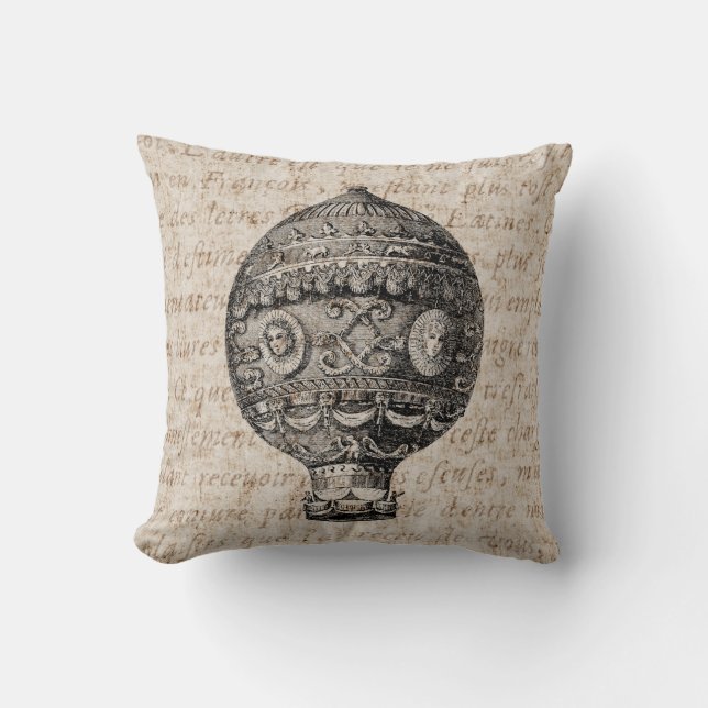 Vintages Heißluft-Ballon-Retro Luftschiff-alte Kissen (Vorderseite)