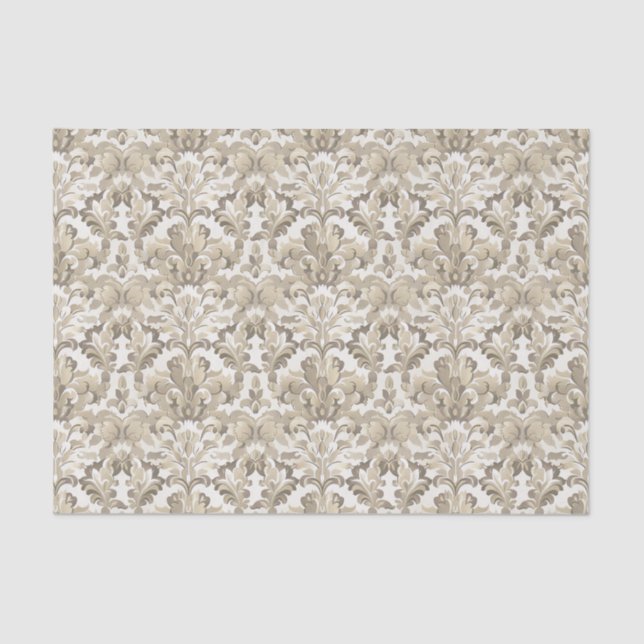 Vintages hellbraunes Zierdamastmuster Seidenpapier (Vorderseite)