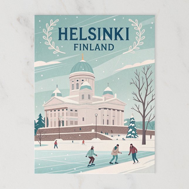 Vintages Helsinki Finnland Winter Postkarte (Von Creator hochgeladen)