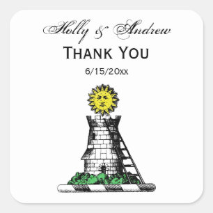 Vintages Heraldisches Mittelalter Burg Emblem Wapp Quadratischer Aufkleber