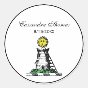 Vintages Heraldisches Mittelalter Burg Emblem Wapp Runder Aufkleber