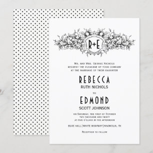 Vintages heraldisches Wappen mit Initialen Hochzei Einladung