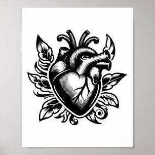 Vintages Herz Alte Schule Liebe Tattoo Style Valen Poster