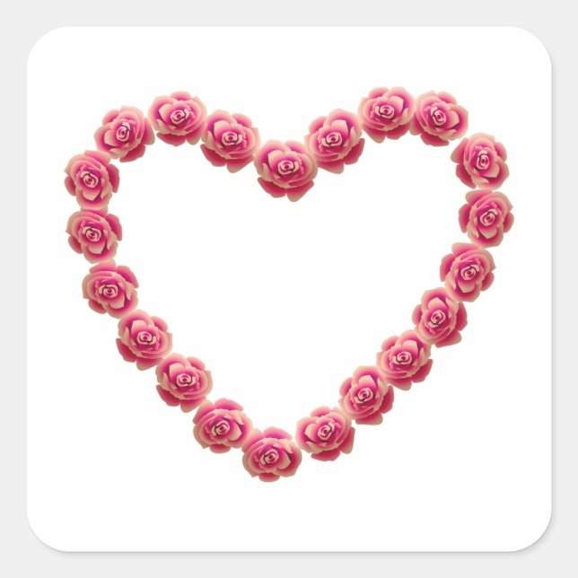 Vintages Herz aus rosa Rosenquadrat Quadratischer Aufkleber (Vorderseite)