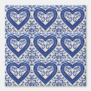 Vintages Herz - blaue und cremefarbene holländisch Tapete