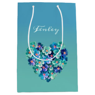 Vintages Herz Blumenreath Personalisiert Aquamarin Mittlere Geschenktüte