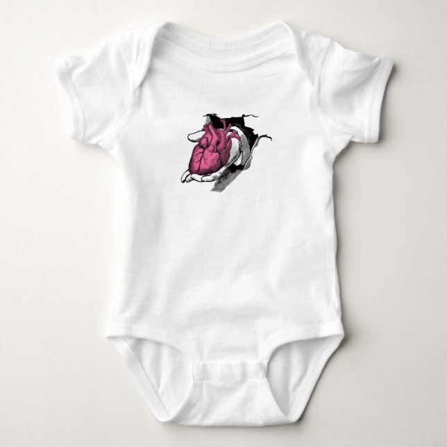 Vintages Herz durch das Rack Baby Strampler (Vorderseite)