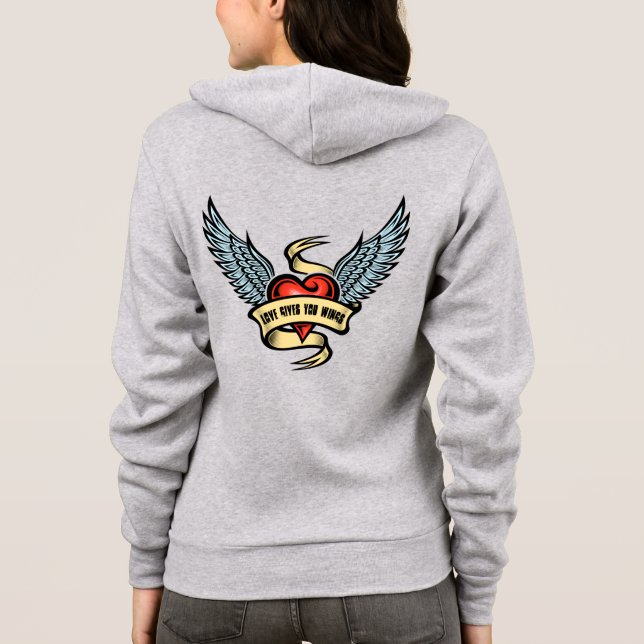 Vintages Herz mit Flügeln Hoodie (Rückseite)