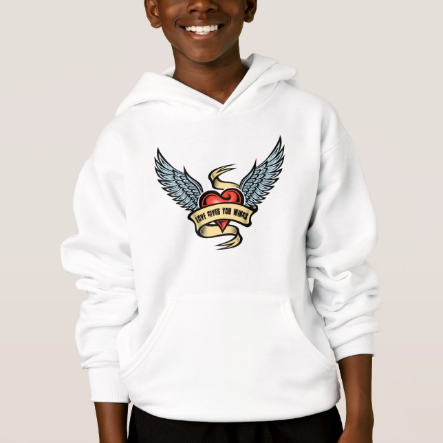 Vintages Herz mit Flügeln Hoodie (Vorderseite)