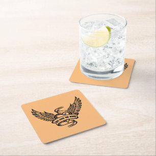 Vintages Herz mit Flügeln, Liebe gibt Ihnen Flügel Rechteckiger Pappuntersetzer