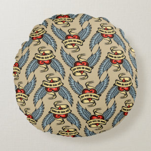 Vintages Herz mit Flügeln, Liebe gibt Ihnen Flügel Rundes Kissen