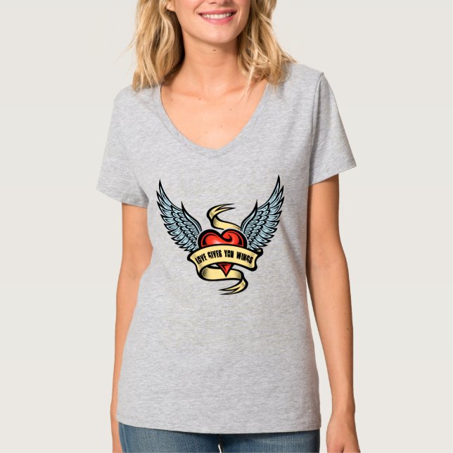 Vintages Herz mit Flügeln T-Shirt (Vorderseite)