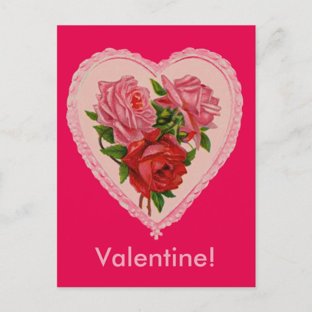Vintages Herz mit Rose Postkarte (Vorderseite)