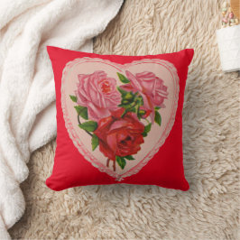 Vintages Herz Rosa Rote Rosen Valentine Kissen