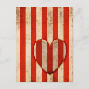 Vintages Herz - Rote Streifen Postkarte