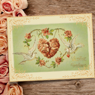Vintages Herz und Tauben Postkarte