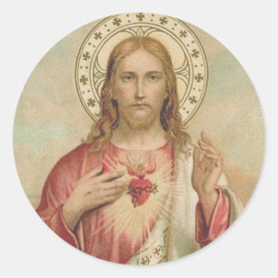 Vintages Herz von Jesus Thorns segnen Flammen Runder Aufkleber