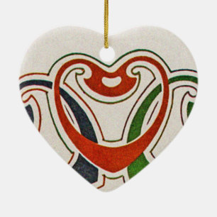 Vintages Herz von Mucha Keramik Ornament