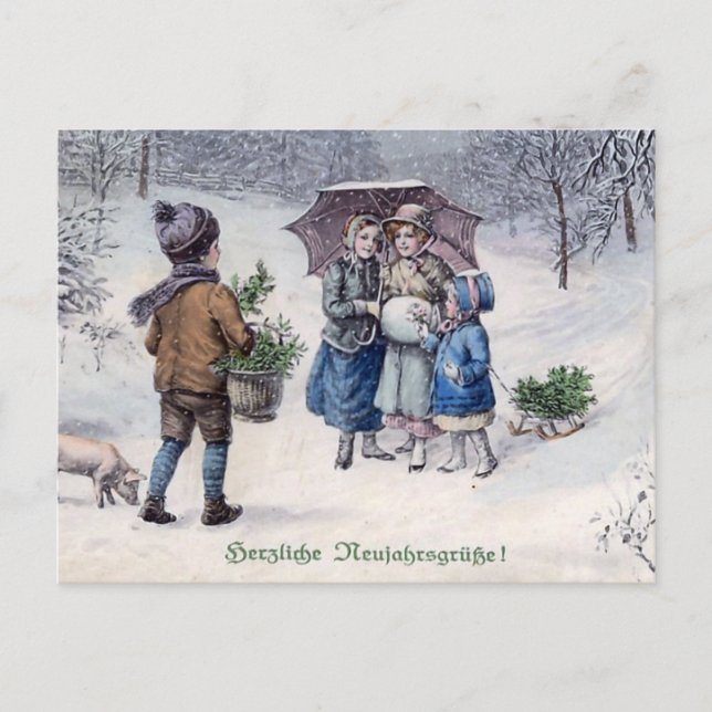 Vintages "Herzliche Neujahrsgrusse" Postkarte (Vorderseite)