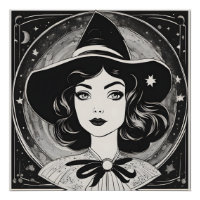 Vintages Hexenportrait Schwarz-Weiß-Retro