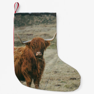 VINTAGES HIGHLAND CATTLE COW FOTO KLEINER WEIHNACHTSSTRUMPF