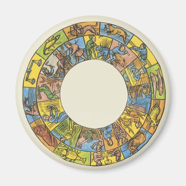 Vintages Himmelsrad, astrologisches Zodiakrad Magnet (Vorne)