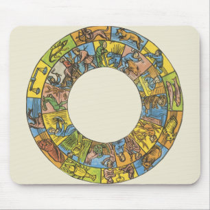 Vintages Himmelsrad, astrologisches Zodiakrad Mousepad