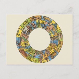 Vintages Himmelsrad, astrologisches Zodiakrad Postkarte