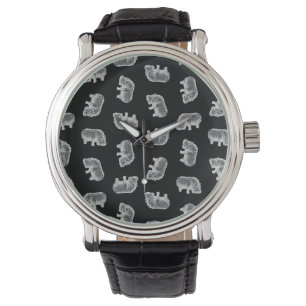 Vintages Hippo Print Muster Hippopotamus Kunstschw Armbanduhr