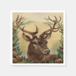 Vintages Hirsch Buck Stag Natur Rustikales Weihnac Serviette