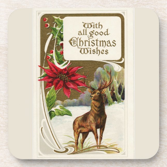 Vintages Hirsch im Schnee Grau Weihnachten Untersetzer (Vorderseite)