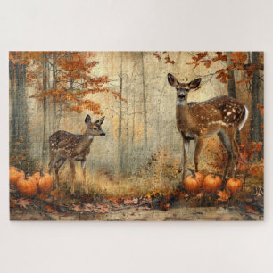 Vintages Hirsch und Fauna Herbstblatt 20x30 Puzzle