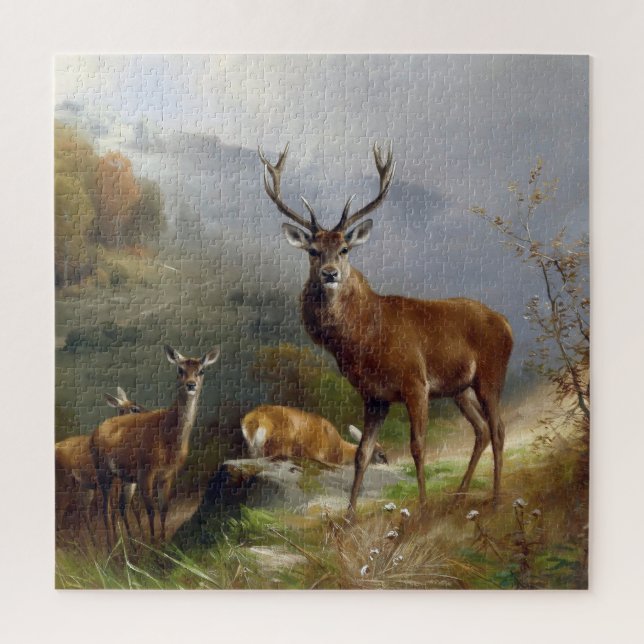 Vintages Hirschstag - Tiere Alte Illustration Kuns Puzzle (Vertikal)