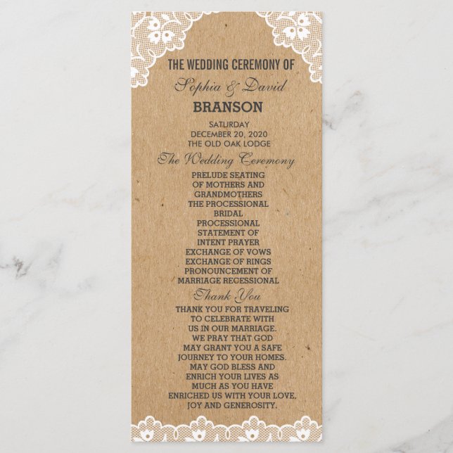 Vintages Hochzeitskunstpapier Programm (Vorderseite)