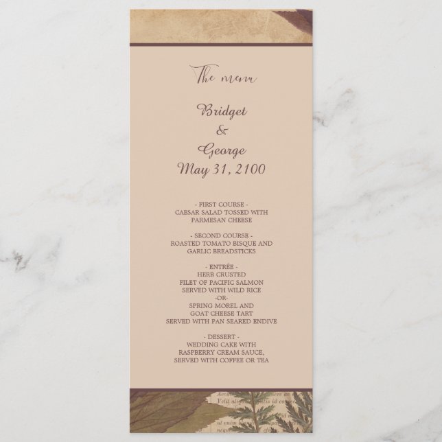 Vintages Hochzeitsmenü im boho-Stil Programm (Vorderseite)