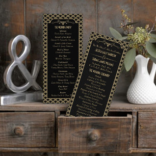 Vintages Hochzeitsprogramm Art Déco Gatsby der 20e Werbekarte