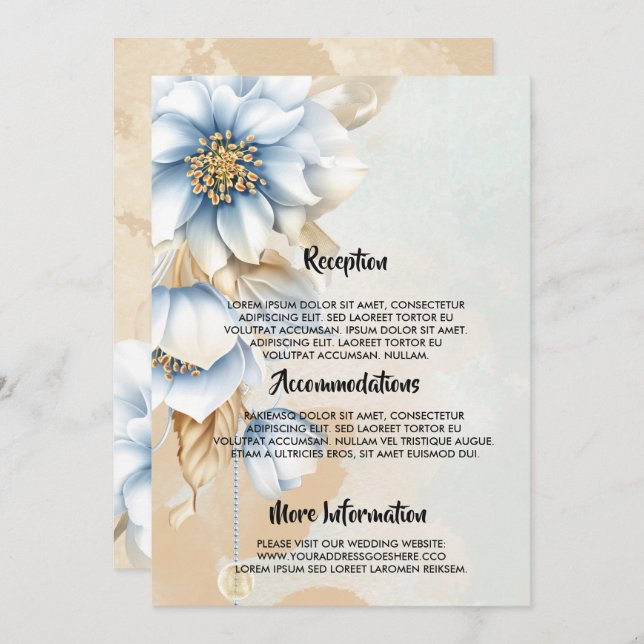 Vintages Hochzeitsprogramm für Blauer Blume Einladung (Vorne/Hinten)