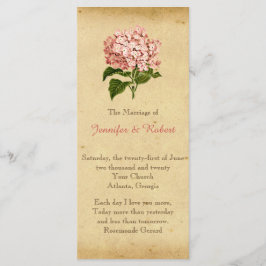 Vintages Hochzeitsprogramm für Hydrangea Programm