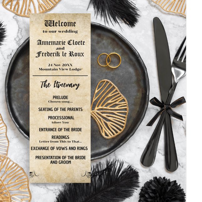Vintages Hochzeitsprogramm für rustikales Schwarze (Von Creator hochgeladen)