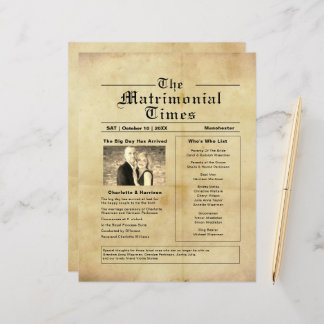 Vintages Hochzeitsprogramm für Zeitungen