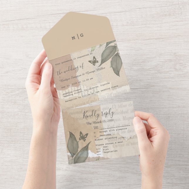 Vintages Hochzeitsszenario All In One Einladung (Abreißen)