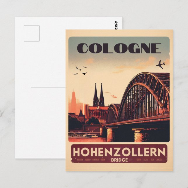 Vintages Hohenzollern Bridge Köln - Deutschland-Ge Postkarte (Vorne/Hinten)