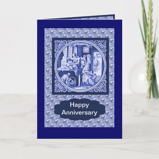 Vintages, holländisches Blauzungentedesign Karte (Vorderseite)